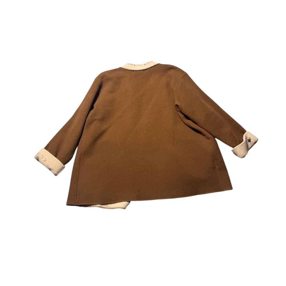 Chico's Tailored Jacket Women's 3 Brown Writing Scriptures Print Button Front - Picture 3 of 15